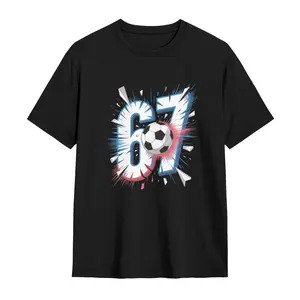 Men’s number 67 comic explosion soccer graphic T-shirt, cool pop art football player jersey number short-sleeve tee, soft slightly stretchy non-shrink casual top for sports, gym, travel, and everyday wear