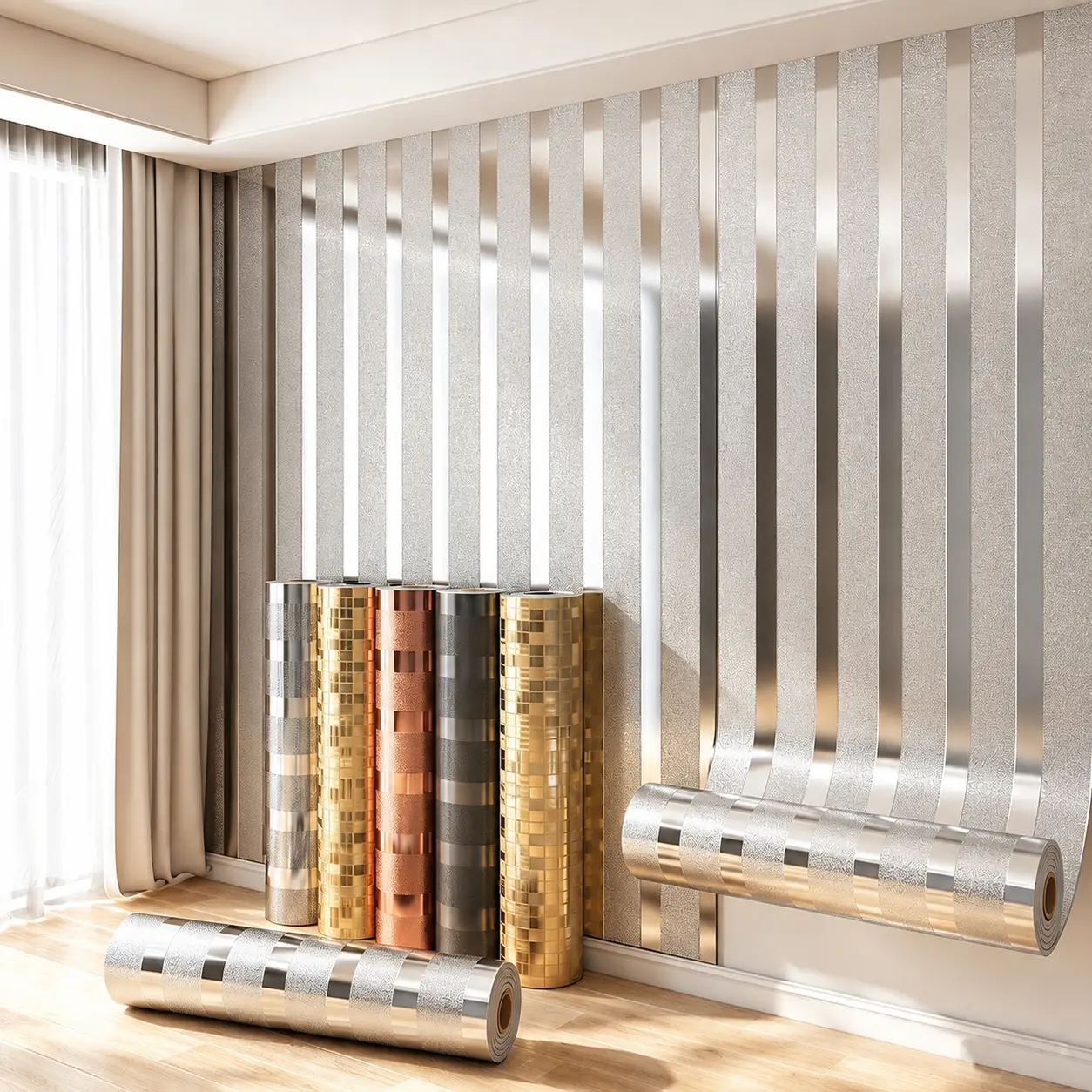 Embossed Metallic 3D Mosaic Wallpaper, Self-Adhesive Peel-and-Stick PVC Wall Tile, DIY Cuttable & Removable, Durable, Waterproof, Scratch-Resistant and Easy to Clean, Ideal for Bathrooms, Living Rooms, TV Walls, Sofa Walls and Kitchen Backsplashes.