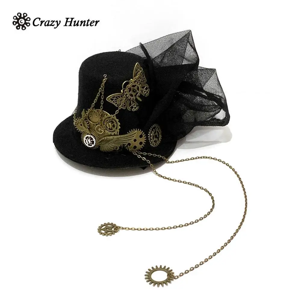 Black Steampunk Victorian Gears Mini Top Hat, Punk Costume Hair Accessory, Steampunk Accessories