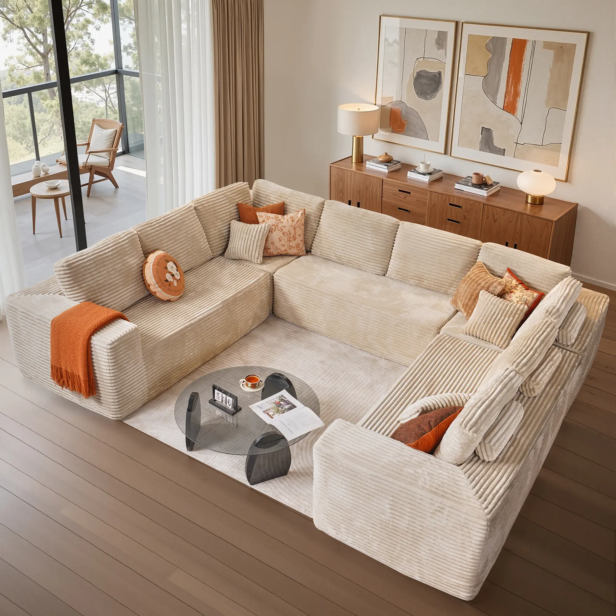 【4 Packages】 Oversized Sleeper Sofa Couch, 107-135 inch 2 in 1 Big Couch Bed with Wider Chaise, Sectional Sleeper Sofa Bed with Cushion&Pillows for Living Room#daybed
