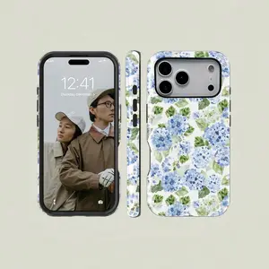 Blue Hydrangea Girly Aesthetic Summer Spring Flowers Fashion Cute 2 in 1 Phone Case with Durable, Shock Absorbing and Stylish Design. Compatible with Iphone 11 12 13 14 15 16 Plus 17 Promax, Series A creatively designed new phone case, MFL72FL