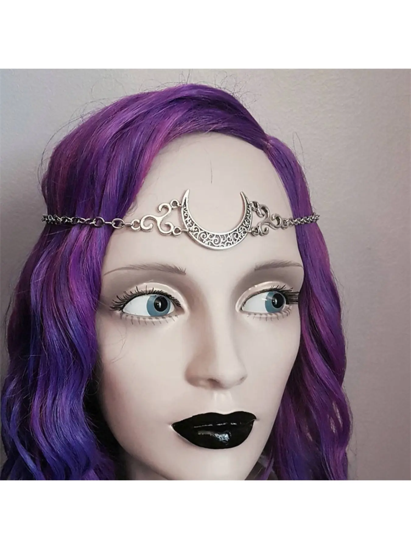 Vintage Silver Crescent Forehead Chain, Witchy Gothic Style, Exquisitely Crafted, Unique & Premium Festival Accessory, Costume Headpiece
