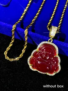 Hip Hop Laughing Buddha Pendant Necklace, Lucky Amulet Jewelry for Women & Men, High Quality Sparkling Blingbling Design, Exquisite Jewelry Gift
