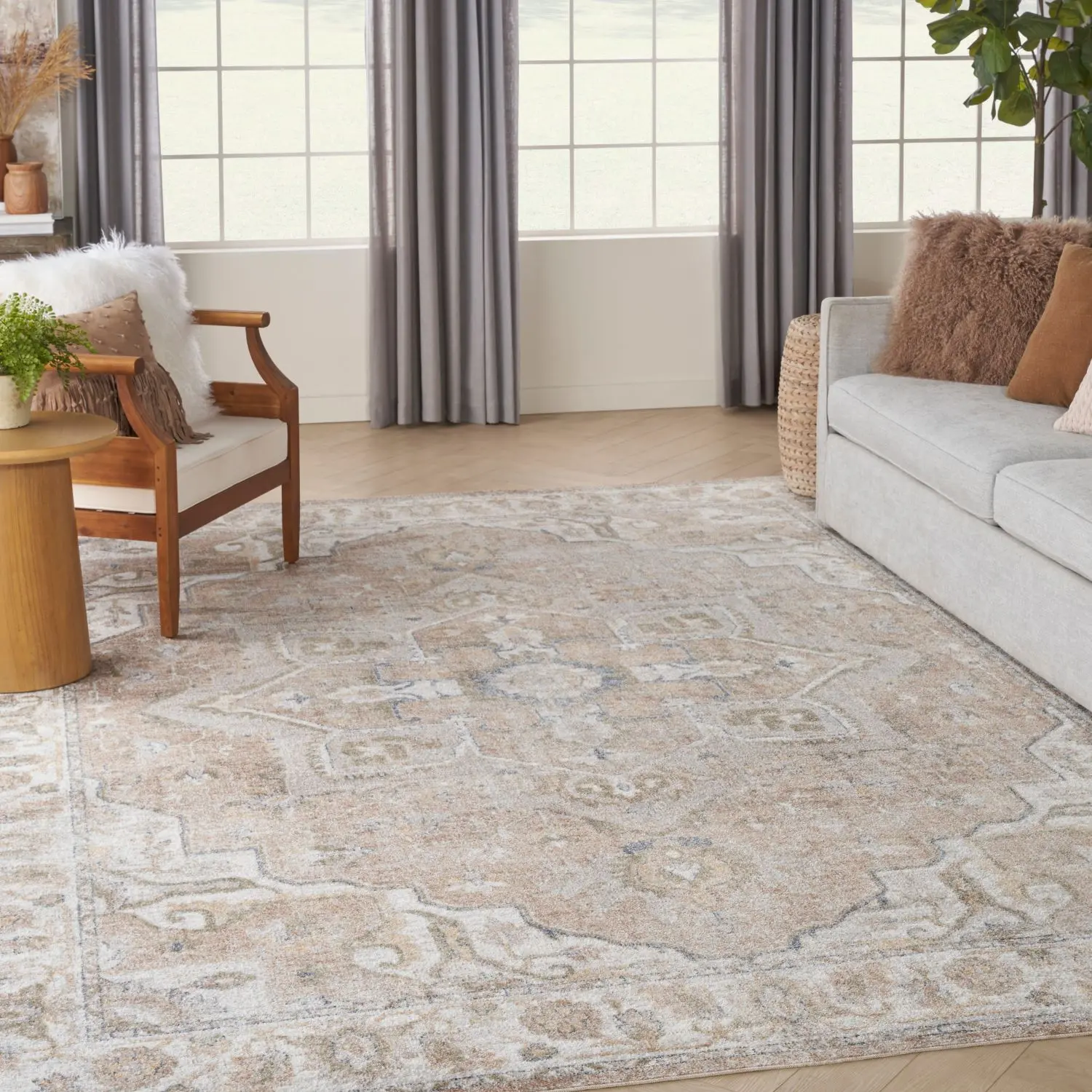 Nourison Astra Machine Washable Low Pile Flat Weave Rug - Vintage Medallion Antique Style Decorative Elegant Indoor Area Rug, Gold/Multicolor, Decorative Area Rug