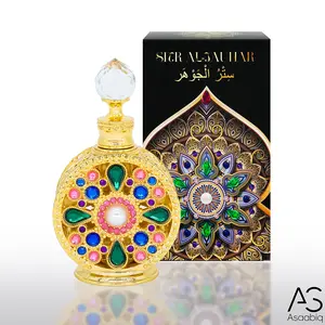 Asaabiq Sitr al-Jauhar 0.34oz Oriental-Style Golden Hollow Pattern Perfume Oil | with Lemon, Orange Blossom & Oud. Fresh Floral-fruity Blended with Woody Scent. Perfect for Dates, Parties And Holiday Gifting.