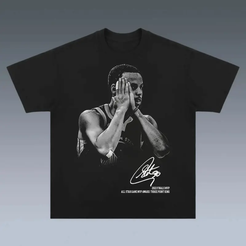 Stephen Curry Graphic T Shirt Heavy Cotton Vintage Washed Black Tee 2022 Finals MVP Three Point King Signature Print Casual Streetwear For Basketball Fans Adult Men Women Daily Outdoor Wear Trendy Sports Fan Apparel Retro Hip Hop Style