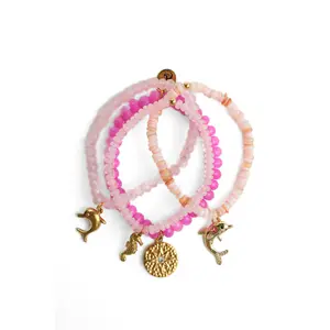 Pink Sands Natural Stone and Swarovski 4 Piece Bracelet Stack