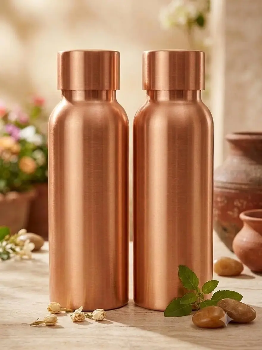 Plain Small Copper Water Bottle Combo 500 ML | Set of 2