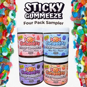 Candeeze Sticky Gummeeze Sampler Pack (4 Tubs) - TikTok Trending Candy - Blue Razz Watermelon Blackberry Peach