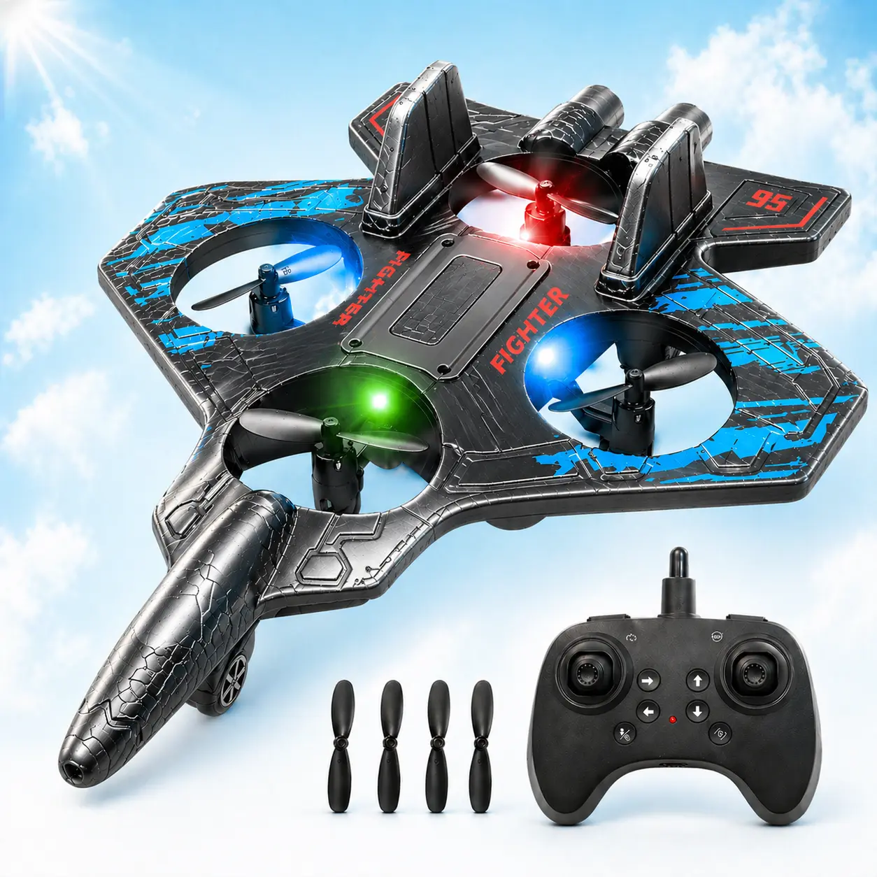 Kids RC Jet Plane Drone Toy, Remote Control Airplane with LED Lights, 360 Flip Action and Beginner Friendly Flying Play