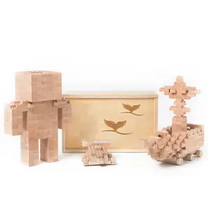 Wooden Interlocking Bricks - 145 pieces, Durable Wooden Construction