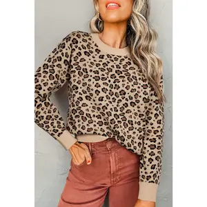 Khaki Leopard Print Dolman Sleeve Sweater