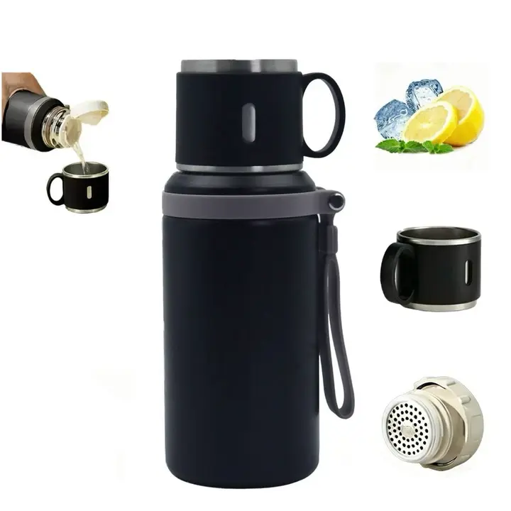 20oz Insulated Coffee Thermos, Stainless Steel Travel Mug for Women, Leakproof Water Bottle with Carry Strap, Water Bottles, Portable, Daily Carry Tumbler, Insulated Vacuum Flask, Outdoor Travel, Double Functionality, Dual-Use, 600Ml, 500-1,000 Ml, Leak-P