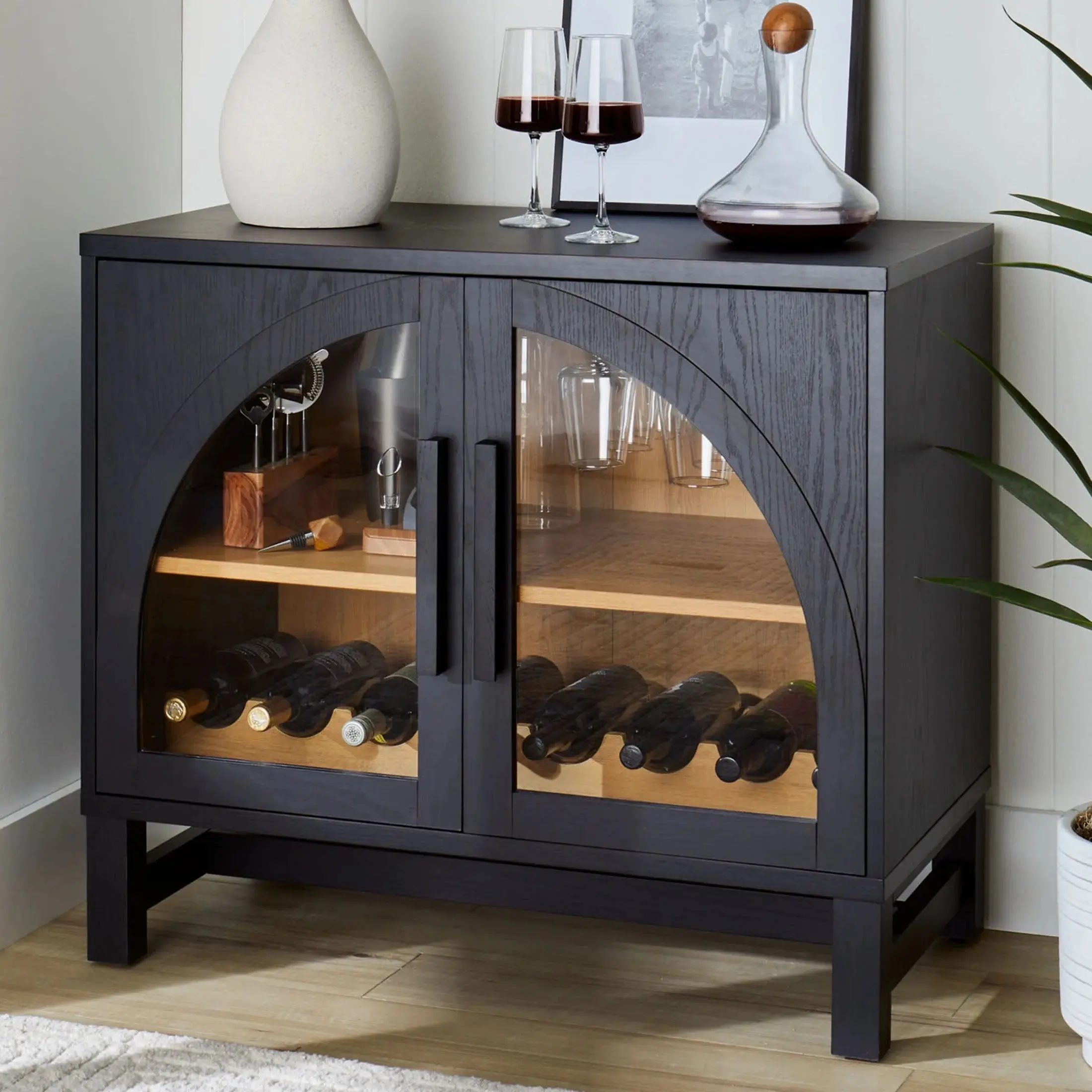 Juliet Arch Door Kitchen Console, Black Finish