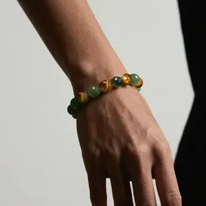 【Buy One Get One Free!!!】1 1pc Money crystal bracelets, Chinese Jade with Tiger's Eye Stone - Wealth Bracelet Beaded Jewelry Protective Bracelet Inspirational Gift Fashion Natural Crystal Bracelet Daily Recommendation Color-Block Beaded Crystal Bracelet