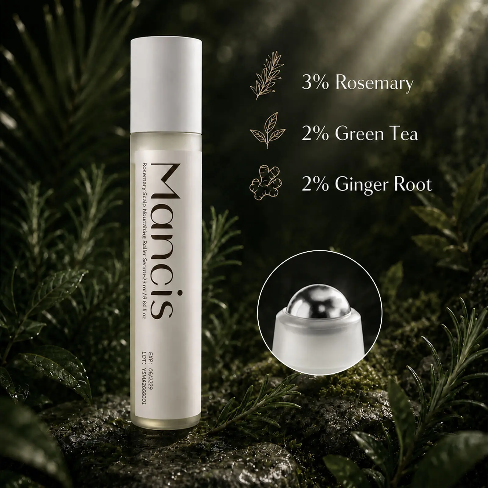 Mancis Ice-Cooling Alloy Rollerball Hair Growth Serum | Scalp Massager & Energizing Hair Density Therapy with Rosemary, Ginger & Aloe Vera | Mess-Free Roots Strengthening Treatment for Men & Women (25ml)