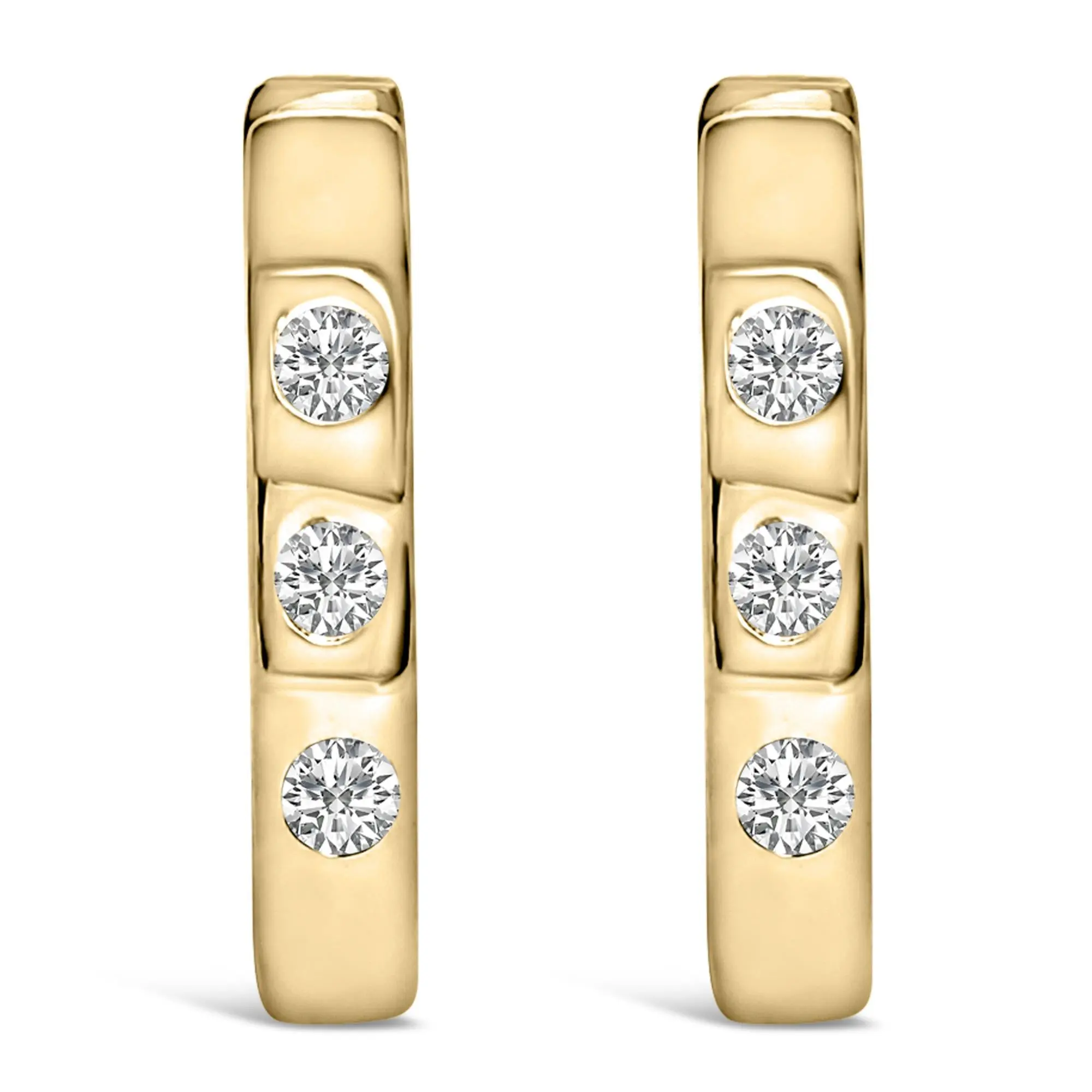 10K Gold 1/10 Cttw Three Stone Lab Grown Diamond Oval Huggies Hoop Earrings