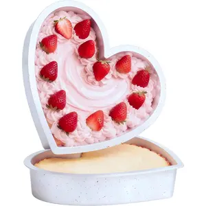 10 Inch Large Heart Shaped Cake Pan Set of 2 Nonstick Silicone Baking Pans for Valentine's Day Anniversary Baking Easy Release & Dishwasher Safe Cream Confetti Mold