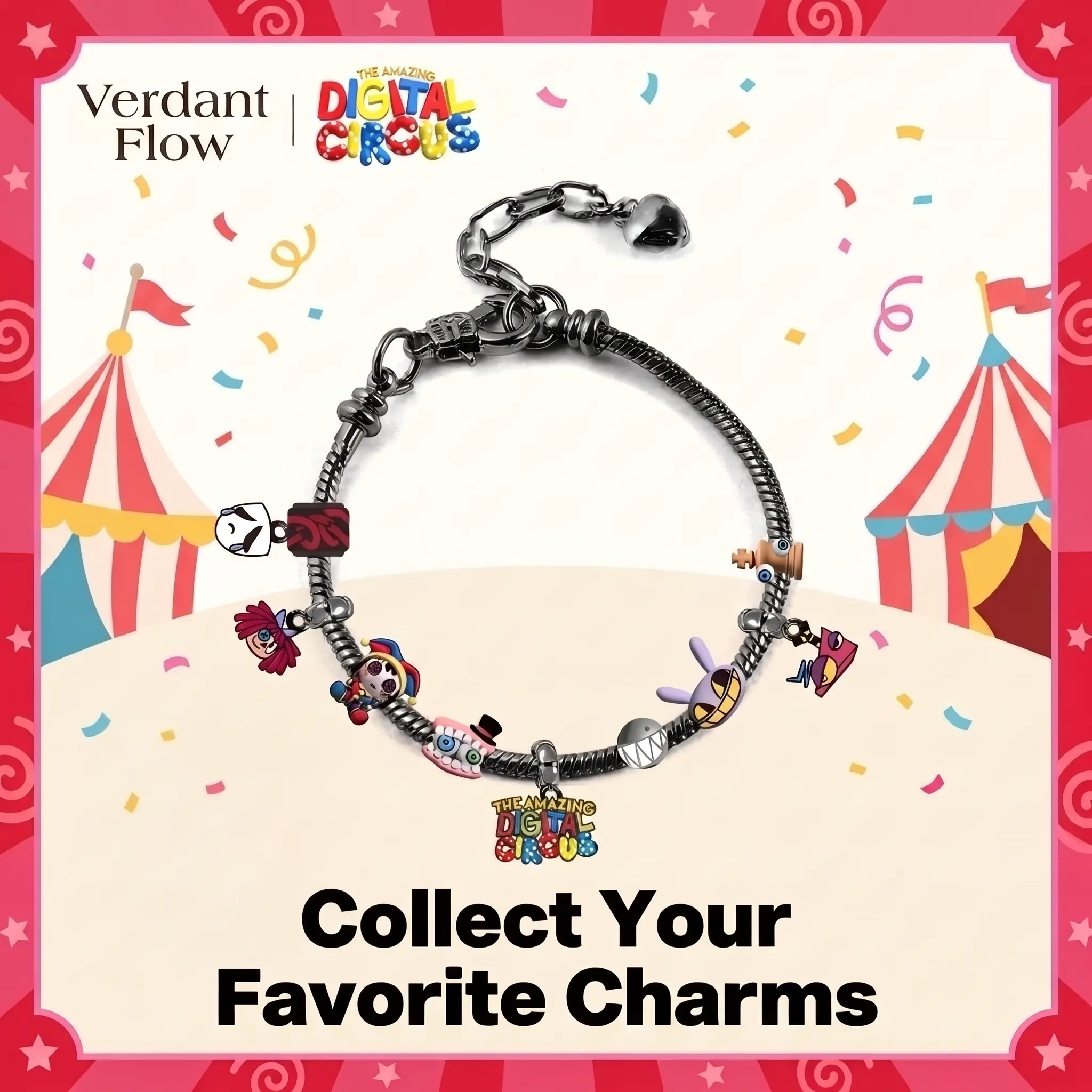 2-Piece Digital Circus Charm Bracelet - Collect Your Favorite Charms - Unique Design with Colorful Charms - Perfect for Fans