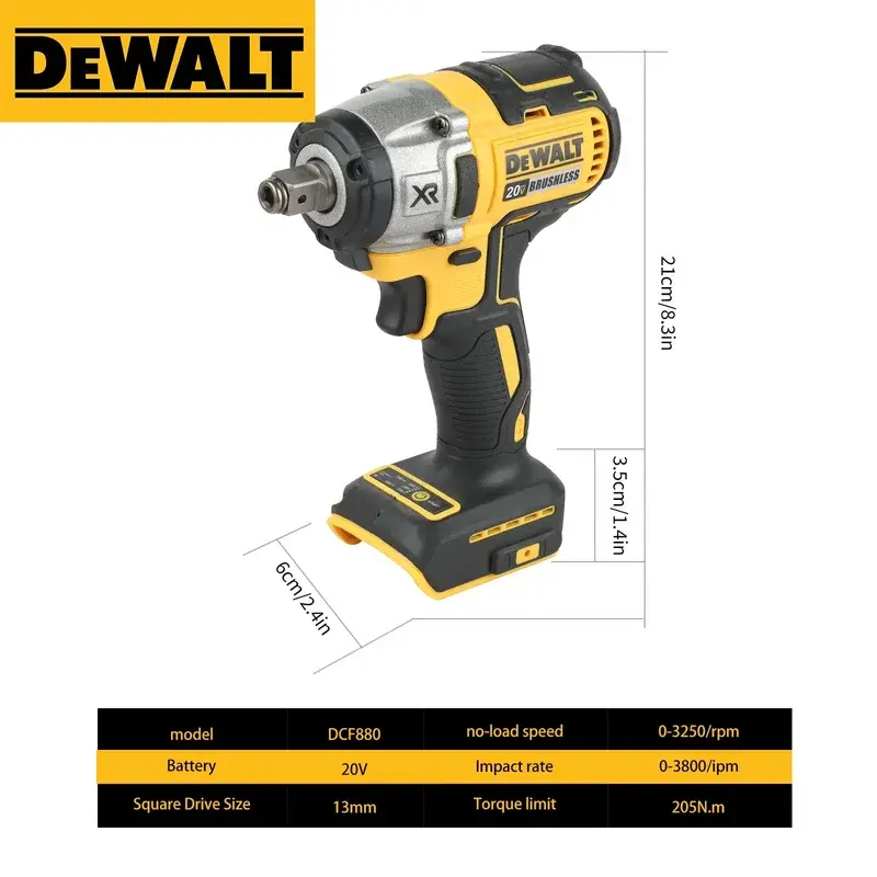 DEWALT DW880 Lithium Brushless Impact Wrench 20V with Detachable Tire High Torque High Speed Powerful Disassembly Tool for Automotive & Mechanical Work