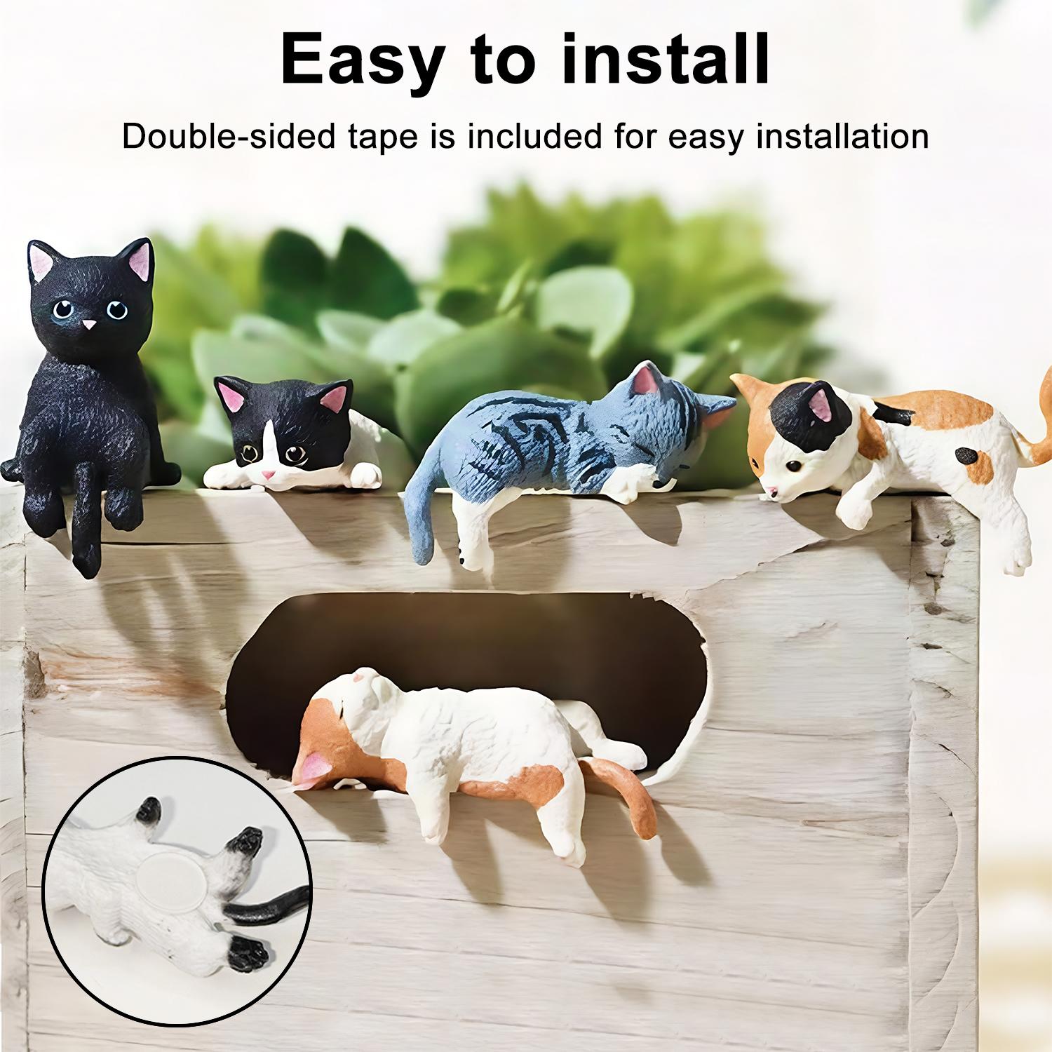 2026 Mini Cat Desk Figurines Set of 5 Resin Multi-Pose Cute Cartoon-Style Kitty Desk Companions for Home Offices & Cubicles