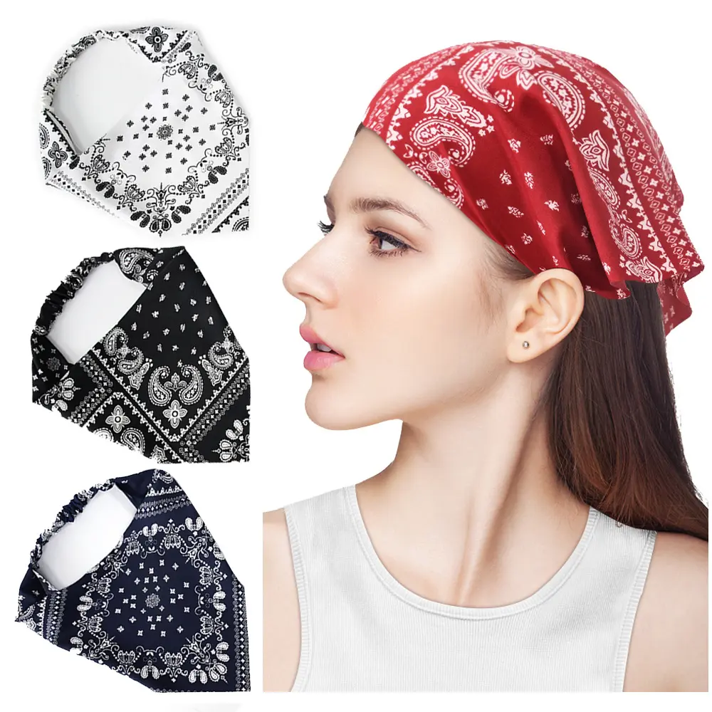 European and American New Cashew Flower Triangle Heap Headband Unisex Chiffon Hip-hop All-match Elastic Headscarf Wholesale
