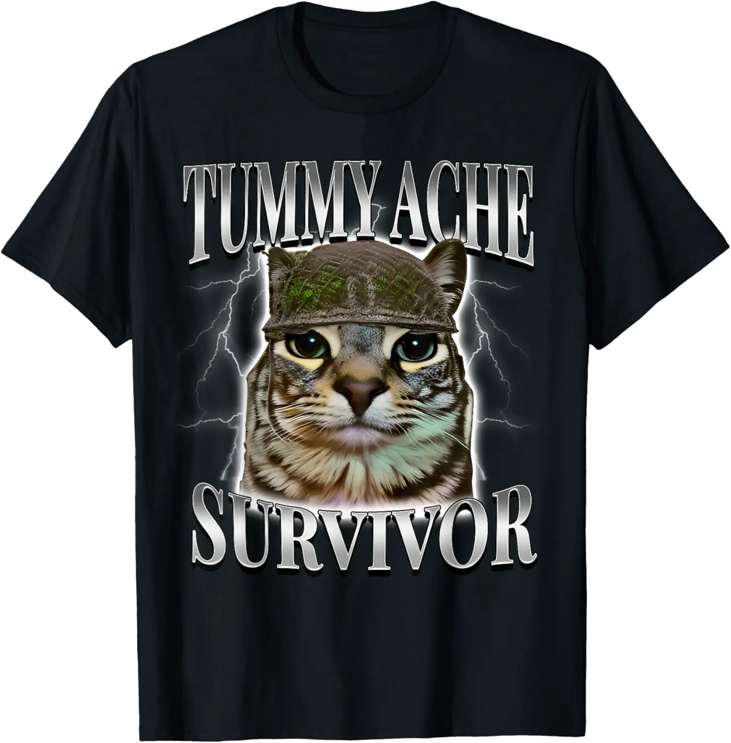 Tummy Ache Survivor Cat Meme Funny Saying Cats Animals T-Shirt - Luismrid Shop 60B0F1NK9FGT