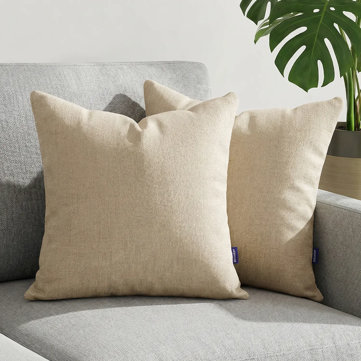 Ellalora Pack of 2 Modern Farmhouse Low-Pile/Flat-Weave Chenille Throw Pillow Covers, 18x18 Skin-Friendly Home Decorative Cushion Cases, Soft Cushions for Couch Sofa (No Insert)