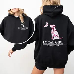 Local Girl Outfitters Hoodie - Bold Pink Camo Dog and Moon Design, Perfect for Outdoor and Nature-Loving Girls, Unisex Hoodie Offering Comfort and Style for Everyday Wear Cotton Fashion