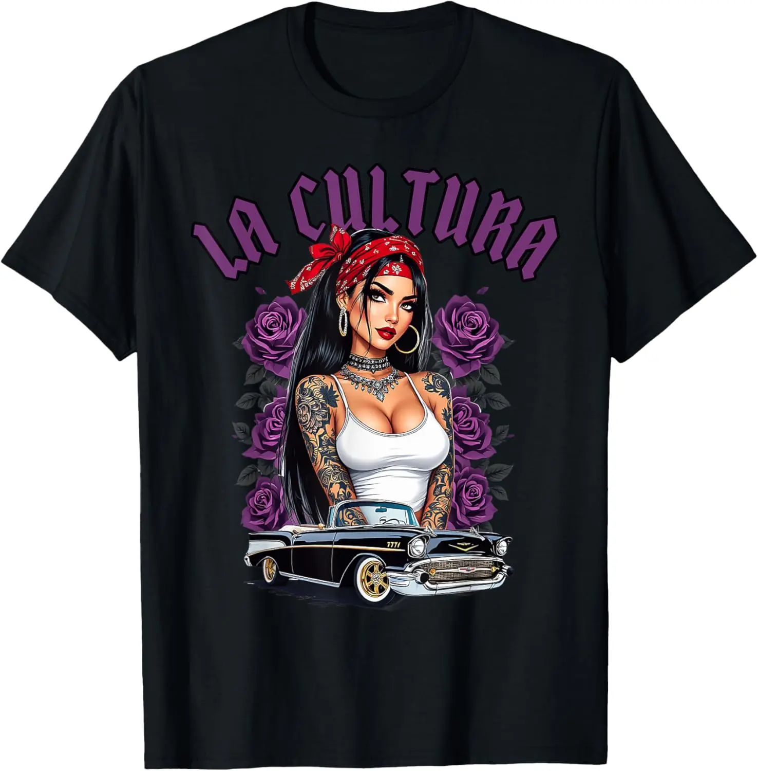 Women's 100% Cotton Vintage Short-Sleeve Round Neck Everyday Streetwear Top - Casual Distressed Graphic Tshirt, Urban Cultura Chicano Mexican Pride Homies Chola