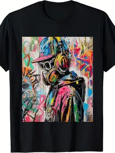 T-Shirt Featuring a Colorful Mural of Urban Street Art