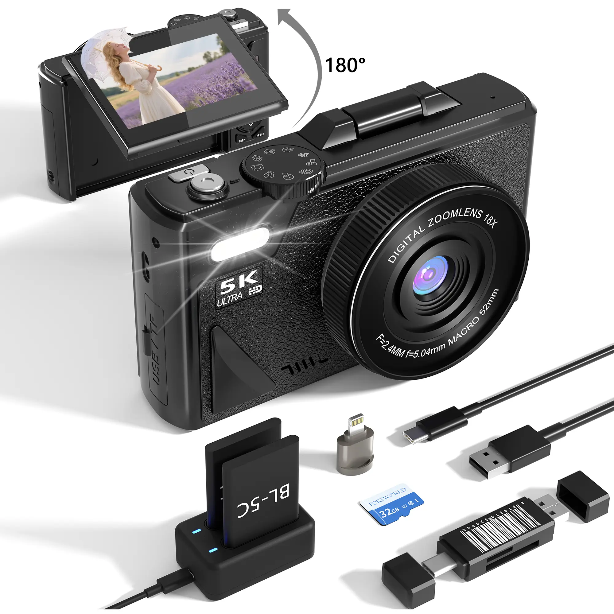 Digital camera with flip screen, vlogging camera,Portable Retro Camera,With for 2 batteries,Compact Travel Camera for Teens,Summer Gifts tiktokshopbacktoschool