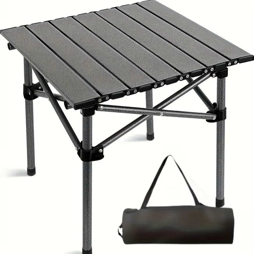 Compact Indoor-outdoor Folding Table - 4-person Portable Camping Table With Rollable Canvas Cover And Storage Bag, Suitable For Picnics, Barbecues, Beaches, And Travels, Foldable Design