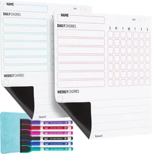 Dry Eraser Chore Board for Multiple , 2 Pack with 6 Eraser Cap Markers, Refrigerator  Chore Chart