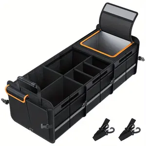 Large capacity foldable Oxford cloth car trunk organizer Box, Built with 2mm PE Board Gear Car Trunk Storage Box Cargo Organizer Collapsible Adjustable Lid for Car SUV,Handheld Rear Seat Organizer for Vehicles, Durable Travel Accessory