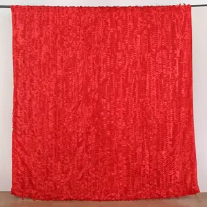 8ftx8ft Red 3D Leaf Petal Taffeta Event Curtain Drapes, Backdrop Event Panel With Rod Pocket