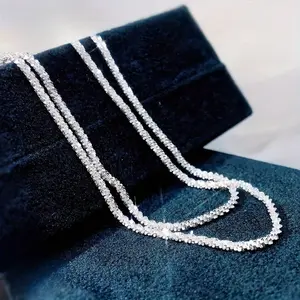 EJG Women's Necklace 925 Sterling Silver Sparkling Delicate Chain, Everyday Dainty Layering Gift for Her, Hypoallergenic Water Wave Light Reflection