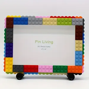 Vibrant Colorful Car-Shaped Building Block Photo Frame - DIY, Wall-Mountable & Standalone, 4x6 Inch, Modern Acrylic Frame for Home Decor, Photo Frame Decor | Playful Design | Durable Plastic Frame, Building Block Accessories