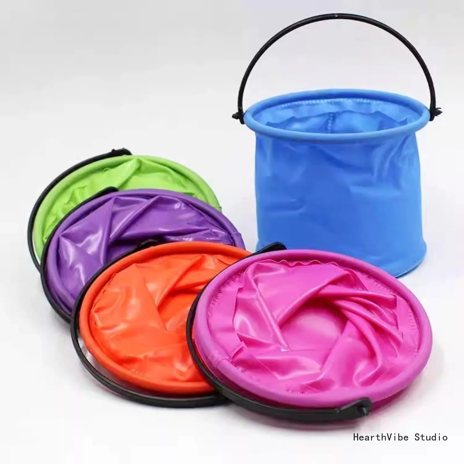 5-Pack Collapsible Multi-Functional Handheld Plastic Inner Buckets, Sturdy Portable Water Holder, Travel Accessories for Camping & Beach Sports Outdoor Gear Essentials, Plastic Water Holder, Compact Set, Portable Size, (Set Of 5)