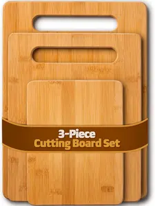 Bamboo Cutting Boards for Kitchen [Set of 3] Wood Cutting Board for Chopping Meat, Vegetables, Fruits, Cheese, Knife Friendly Serving Tray with Handles, 3 Piece Large, Medium, Small Size for Food Prep