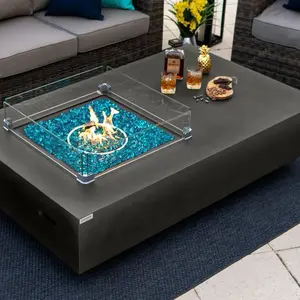 65" Rectangle Outdoor Propane Gas Fire Pit Table - Brown Finish, Safe & Reliable, Low-Maintenance, Ideal for Family & Friends Outdoor Gatherings