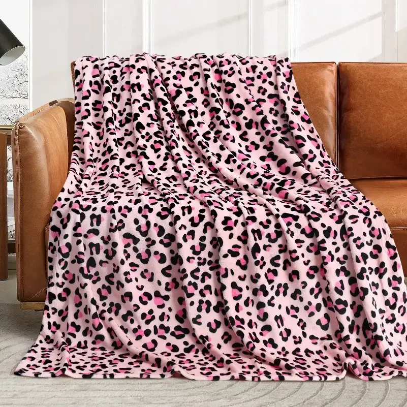 Pink Leopard Cheetah Print Flannel Throw Blanket, Soft Warm Animal Pattern Blanket for Bedroom & Couch, Lightweight Cozy Bed Throw for Sofa, Dorm, Living Room Decor, Birthday Holiday Gift for Animal Print Lovers