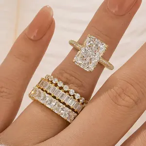 Maxine CZ 5.0ct Radiant Cut 4PC Engagement Ring Set, Bridal Ring Set In S925 Sterling Silver, 5A Cubic Zirconia Women's Ring Jewelry,Wedding Ring Set for Daily,Travel,Proposal,Birthday,Anniversary