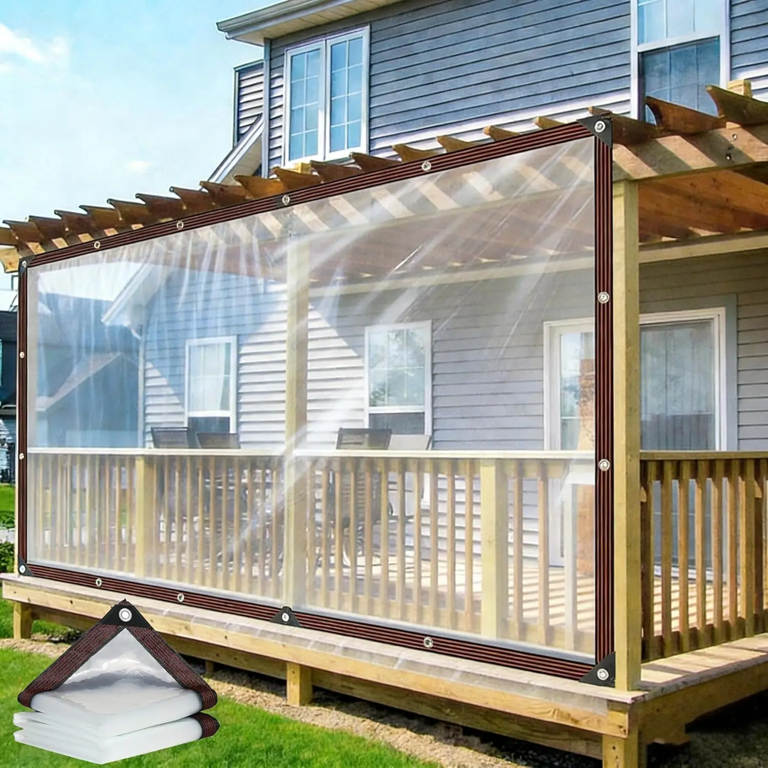 Clear Tarps with Grommets, Weather-Resistant Canopy Cloth,   Heavy-Duty  Waterproof Transparent PE Tarpaulin, 7x10FT Clear Plastic Tarp for Outdoor Patio Enclosure, Porch Gazebo Roof, Greenhouse Plant Cover, Chicken Coop, Garden Camping Supplies