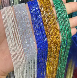 1.5x1.5MM Varied Kinds Natural Square Faceted Crystal Gemstone Loose Beads Tiny  Faceted Beads Semi-Precious Stone Jasper Small Loose Beads DIY Jewelry Making Design Handmade For Bracelet Necklace 15.5inch