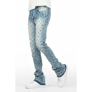Glit Dark Blue Rhinestone Stacked Flare Jean