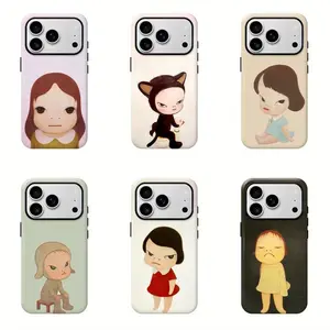 Yoshitomo Nara Cute Grumpy Doll Art Phone Case for iPhone 12 to 17 Pro Max | 6 Styles Minimal Vintage Art Print Full Wrap Shockproof Hard Protective Cover, Aesthetic Fine Art Anti-Scratch Phone Shell for Daily Outdoor Use