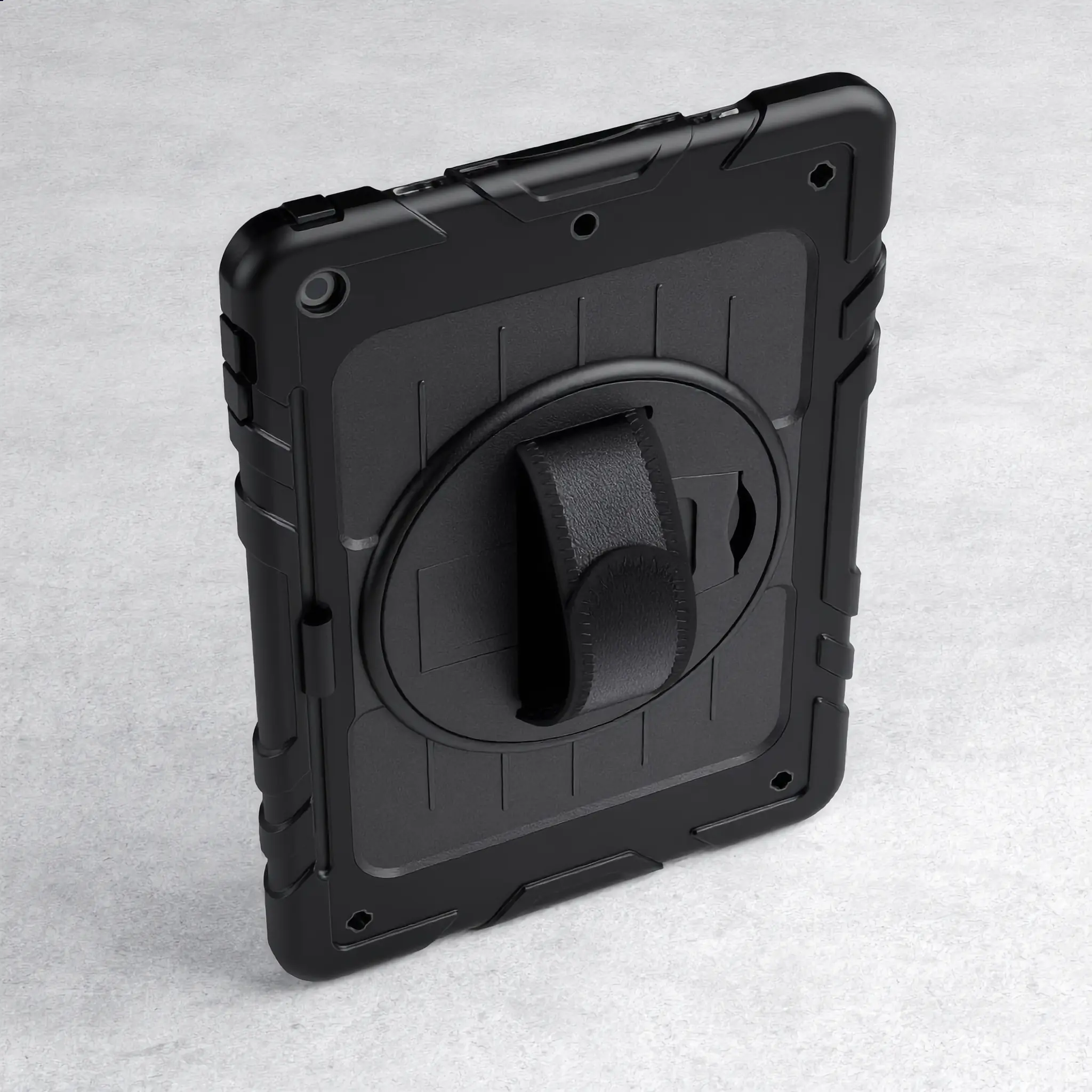 10.2in Durable Silicone Computer Tablet Case for iPad 10th Generation - Plastic-Reinforced Protection, Built-in Screen Protector, Pencil Holder, 360° Rotating Hand Strap, Shoulder Strap, Smart Accessory for Work (Black)