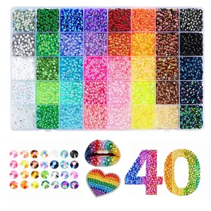 40000Pcs Jelly Rhinestones Kit, 3mm Multicolor Resin Flatback Gems for DIY Craft, Bedazzling, Nail Art, Shoes & Accessories with Gifted Tools and Tweezers