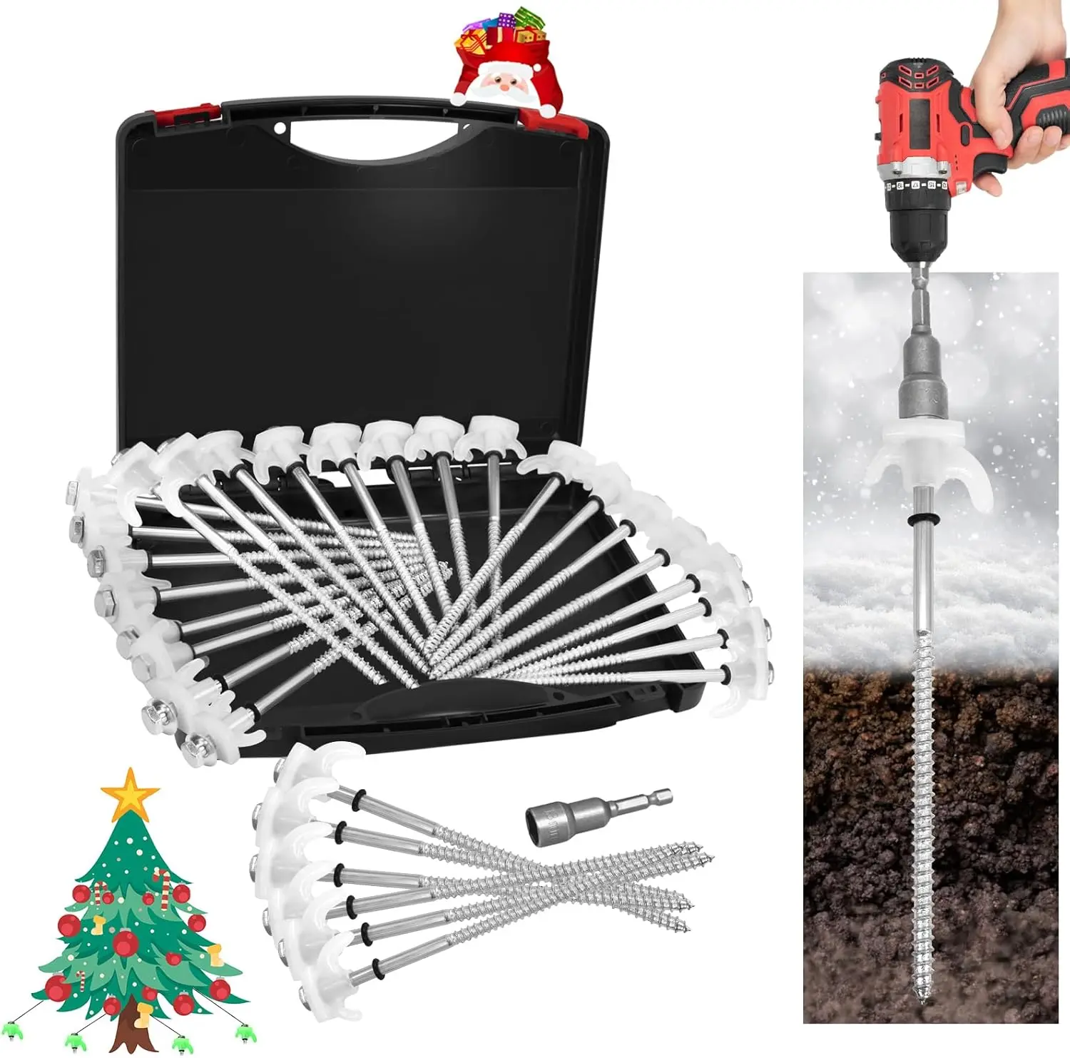 18-Pack Heavy-Duty 8In Tent Stakes, Ground Anchors with Glow-in-the-Dark Heads, Threaded Metal Tent Spikes w/Hex Head Driver & Storage Box for Camping Hiking, Tent Stake